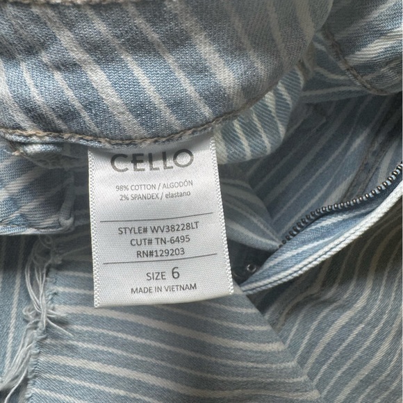 Cello‎ Womens Bell Bottom Flare Blue White striped Jeans raw Hem size 6 - Picture 8 of 10
